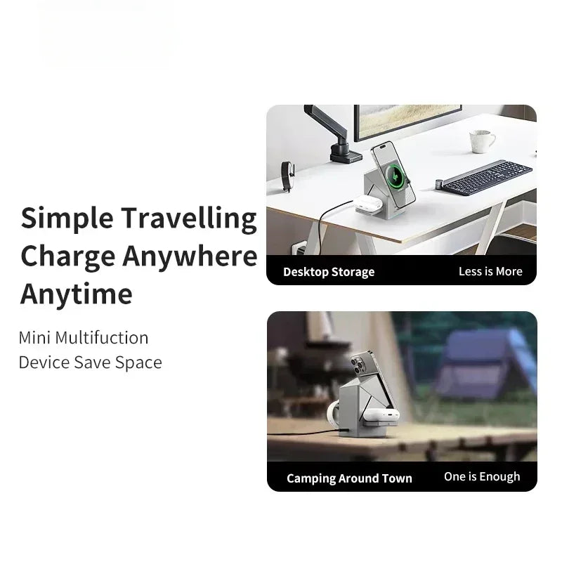 Qi2 3-In-1 Wireless Charging Station for Iphone 16/15 Pro Max, Airpods and Apple Watch, Travel-Friendly Foldable Charger Dock
