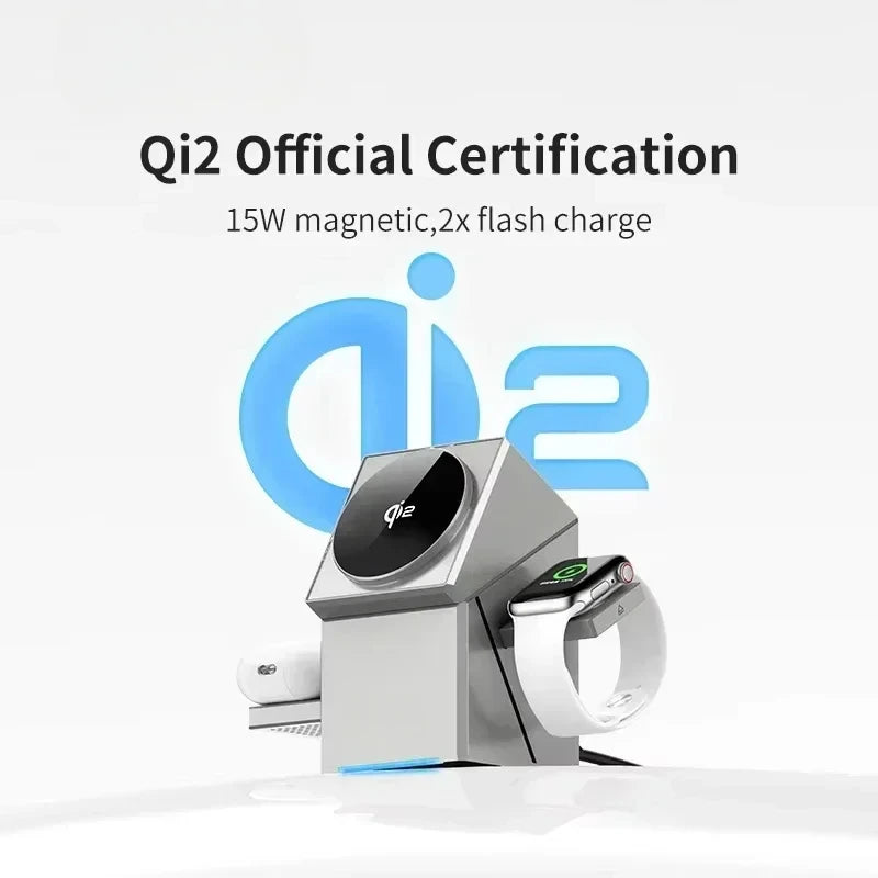 Qi2 3-In-1 Wireless Charging Station for Iphone 16/15 Pro Max, Airpods and Apple Watch, Travel-Friendly Foldable Charger Dock
